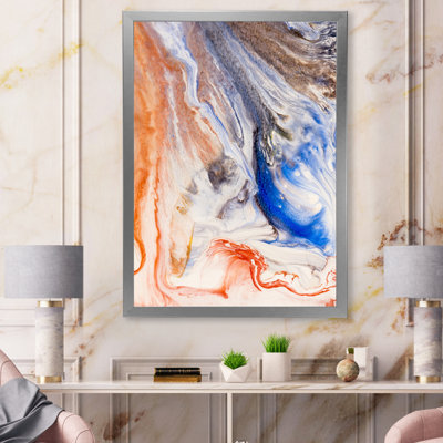 " Orange And Blue Liquid Marble Waves " Color Photography Print