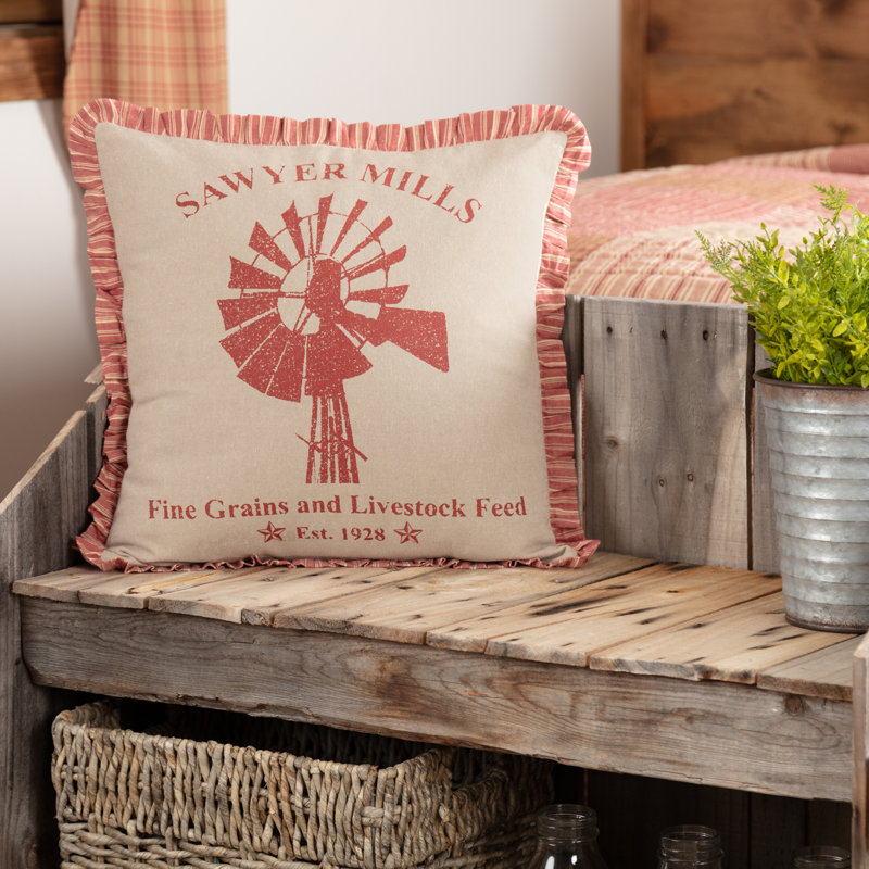Sawyer Mill Ruffled Cotton Reversible Throw Pillow, Red