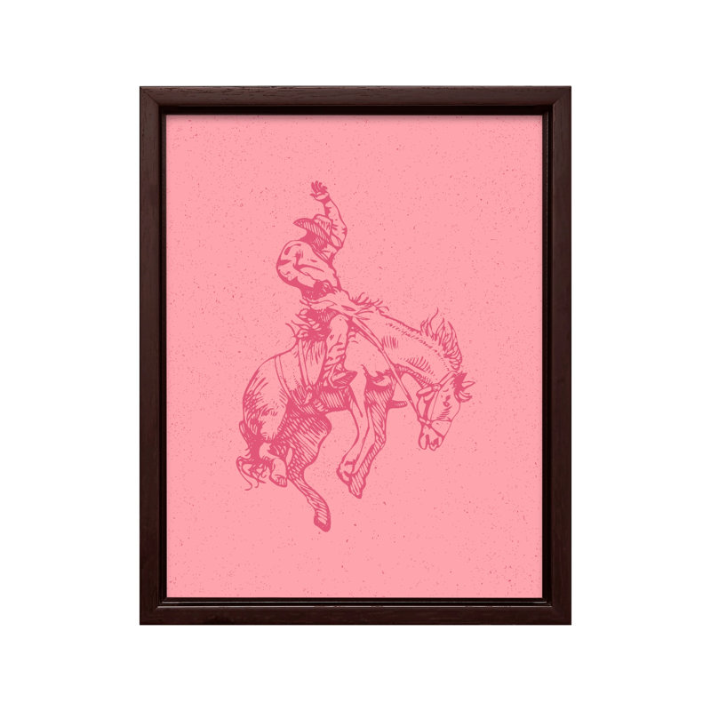 Cheval de cowboy rose, Canvas, 18"H x 24"W, Brown Framed