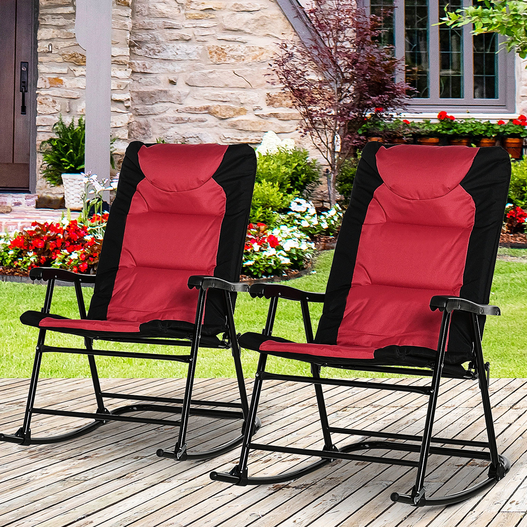 Red Rocking Sofa 17 Stories Outdoor Patio Chairs - 2 Red Folding Rocking Ones. For Porch ...