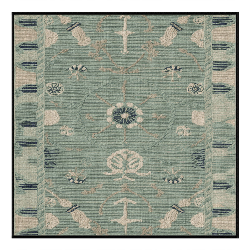 Washable Seafoam Nautical Area Rug, Runner 2' x 5'