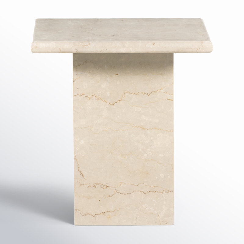 Cream Marble Square Block End Table