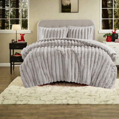 Ensembles de literie luxueux Ultrasoft, édredon en fausse fourrure double / grand, gris clair