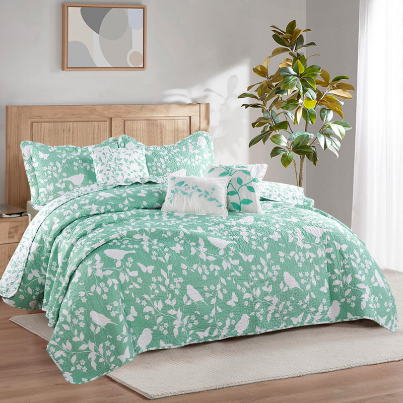 Ensemble de courtepointe 6 pièces en microfibre imprimée, Sarcelle / Turquoise