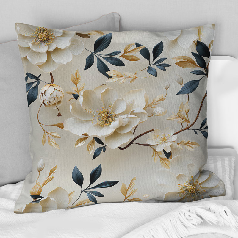 Coussin White Elegance Minimalist Floral, H 18 po x l 18 po