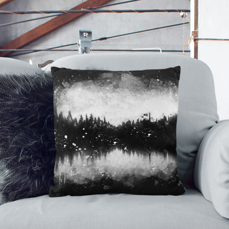 Forest Reflecting on a Lake Paint Splash Cushion with Filling, 40cm H x 40cm W x 15cm D, White