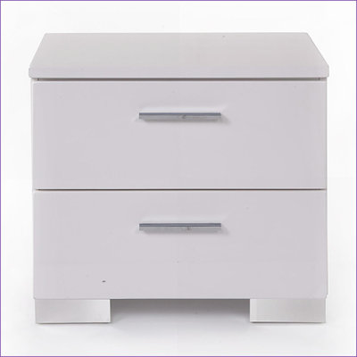 White High Gloss 2-Drawer Modern Nightstand