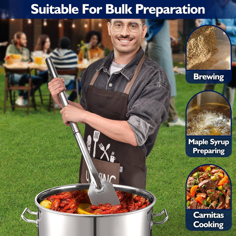 Stainless Steel Seafood Boil Pot With Basket And 36 Inch Large Mixing Paddle,crawfish, Crab, Lobster, Shrimp Boil Stockpot With Strainer,turkey Fryer Pot,24 Gallon (36'' Paddle)