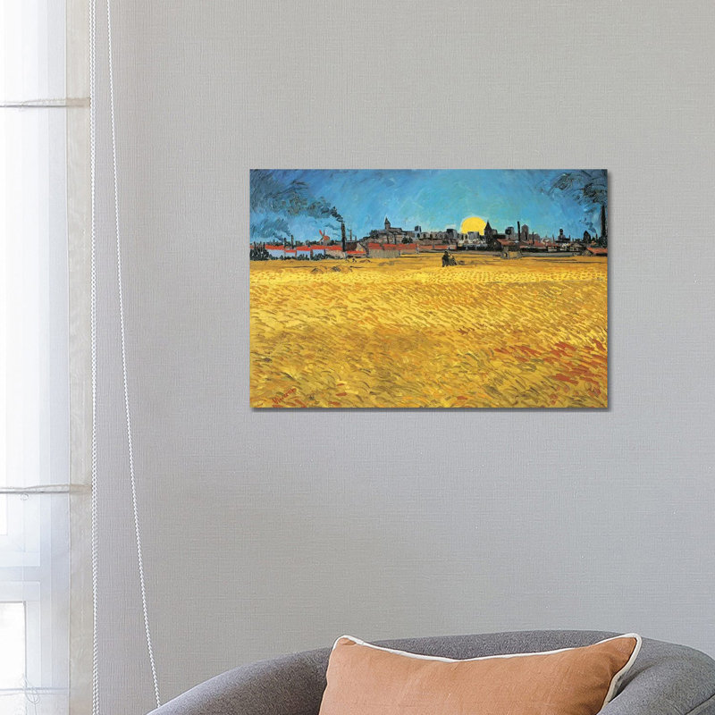 Sunset: Wheat Fields Near Arles by Vincent Van Gogh - Wrapped Canvas Painting, 45.72cm H x 66.04cm W x 1.91cm D
