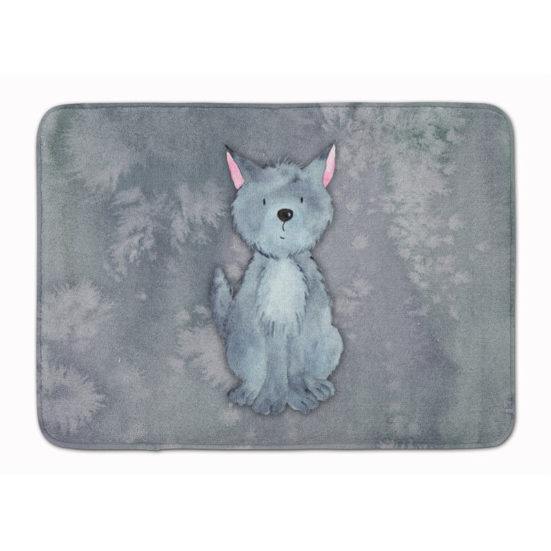 Tapis pour salle de bain en mousse à mémoire loup aquarelle
