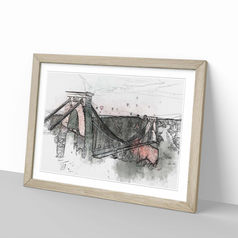 Clifton Suspension Bridge in Bristol in Abstract - Framed Print, 27cm H x 36cm W x 2cm D, Oak Framed