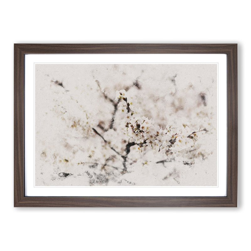 Pink Cherry Blossom Flowers Vol.7 - Picture Frame Graphic Art, 65cm H x 90cm W x 2cm D, Walnut Framed
