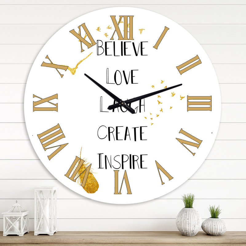 Citation inspirante sur blanc et or - horloge murale traditionnelle, Grand