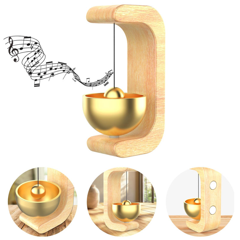 Sonnette magnétique magnétique pour ouverture de porte, cloche de porte en laiton et bois naturel pour l'entrée du magasin et le café