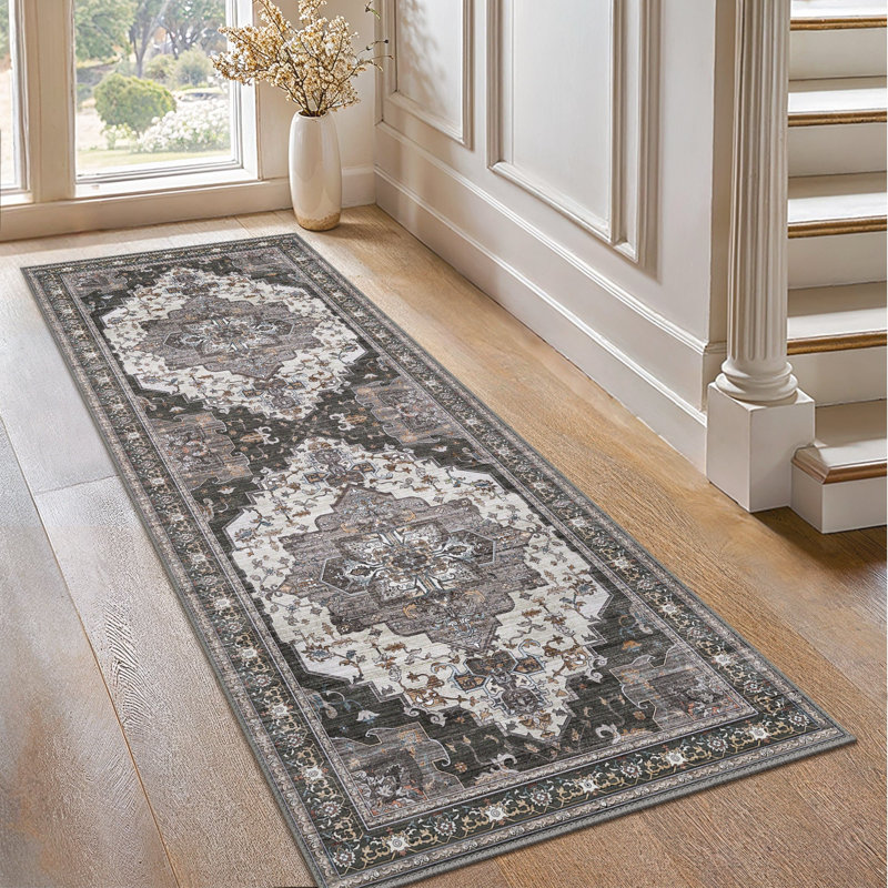 Machine Printed Area Rug, Runner 60 x 120 cm, Black/Grey/Beige