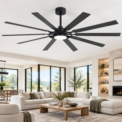 72" Modern Ceiling Fan with Light and Remote, 6-Speed Reversible Quiet DC Motor, 3CCT LED Light, Double-Sided Wood Blades