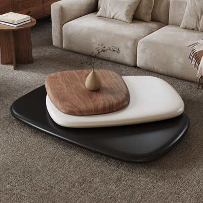 Table basse rotative avec plateau en placage de bois véritable Dusan, table de centre minimaliste moderne pour le salon, aucun assemblage requis, table d'appoint pivotante contemporaine pour les petits espaces