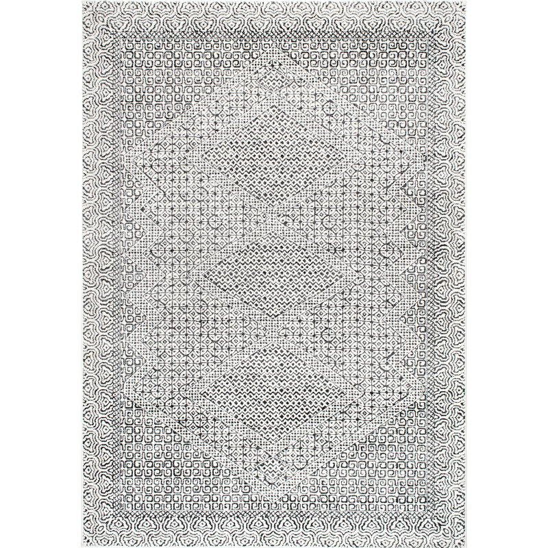 Tapis à motif de médaillon pour le salon, la chambre à coucher, la salle à manger et la cuisine Zayan, gris / ivoire