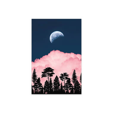 Wall Art Print Aesthetic Rose Clouds and Full Moon, Gifts & Merchandise