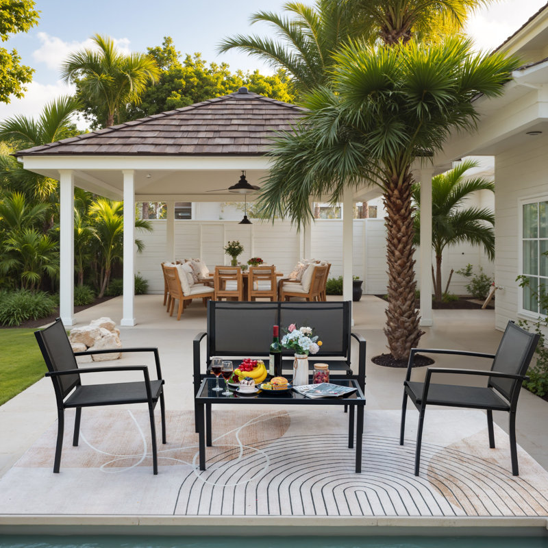 Onika 4 Piece Patio Conversation Set, Black