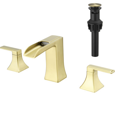 Robinet pour salle de bain à 3 trous de 8 pouces de couleur or, avec poignée à levier double et corps en laiton massif, robinet de lavabo en or 2, bonde escamotable en céramique