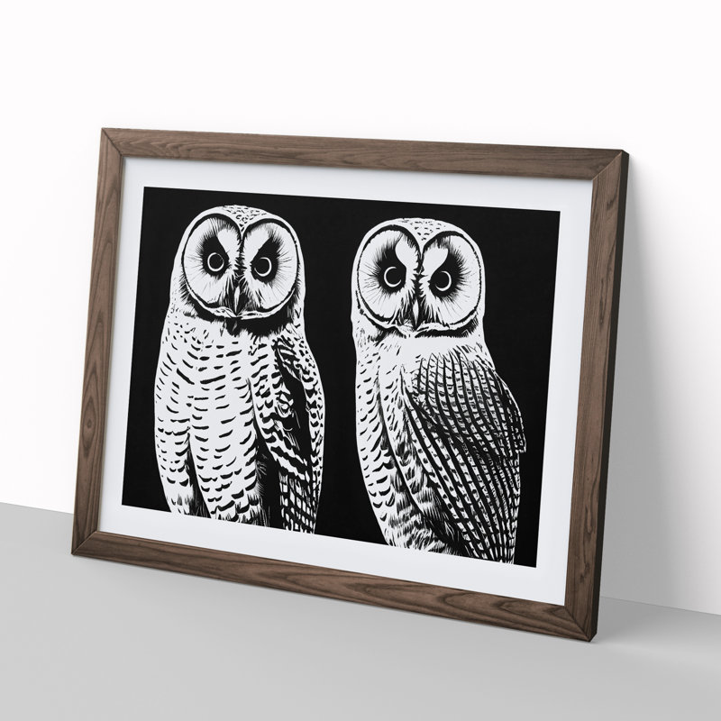 Owls - Framed Print, 25cm H x 34cm W, Walnut Framed