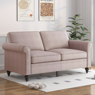 Charlton Home® Loveseat Sofa Couches For 2, Small Couch Upholstered Love Seat Sofas For Apartment/living Room/linen Fabric/high-density Foam/solid Woo