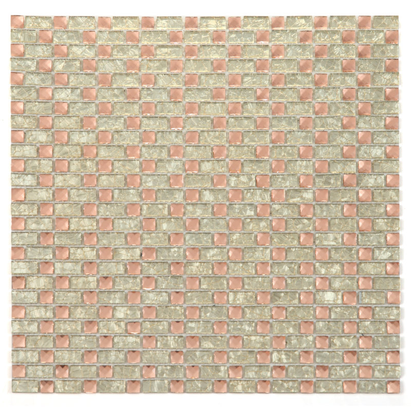 Artistic Jewels 12 in.x 12 in. Diamond Cut Glass Handmade Mosaic Decorative Kitchen & Bathroom Wall Tile, Rose/Yellow Gold