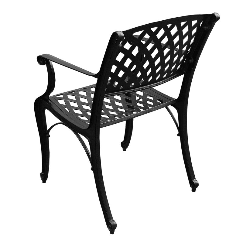 Modern Outdoor Mesh Cast Aluminum Black Patio Dining Chair, Black