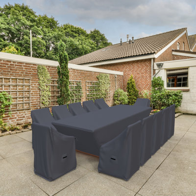 Kilgo Anautica 12-Person Outdoor Patio Dining Set Covers, Water-Repellent UV-Resistant Polyester With Tie-Downs by Freeport Park