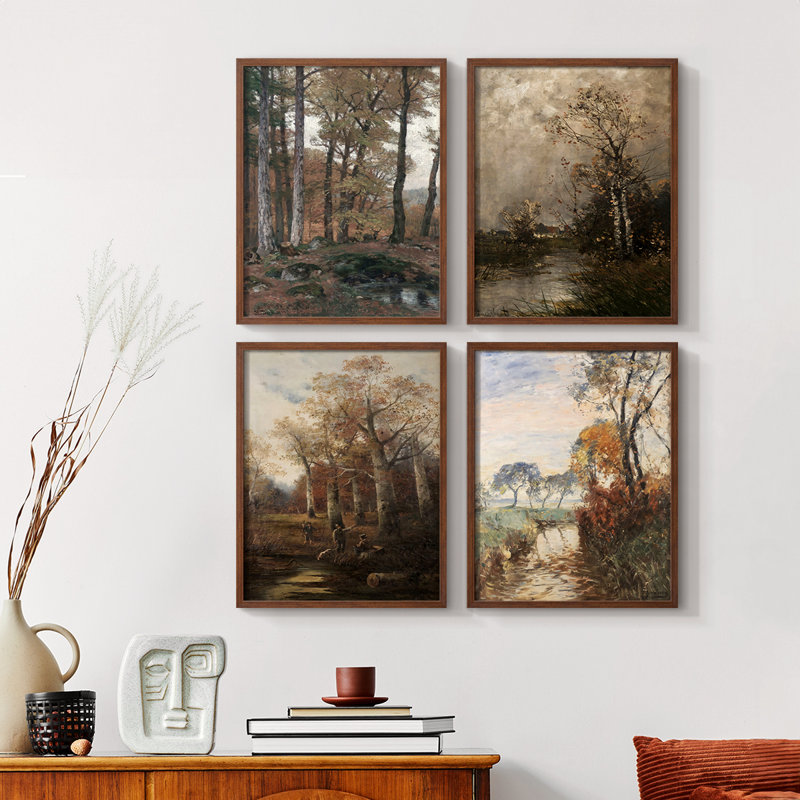 «Vintage Landscape CVII», ensemble de 4 encadrés, Naturel, H 10 po x l 32 po