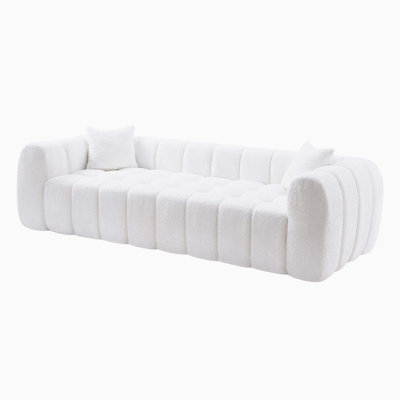 Oversized Marshmallow Boucle Compressed Cloud Sofa, Soft Upholstered Living Room Couch Complete with Pair Decor Cushions