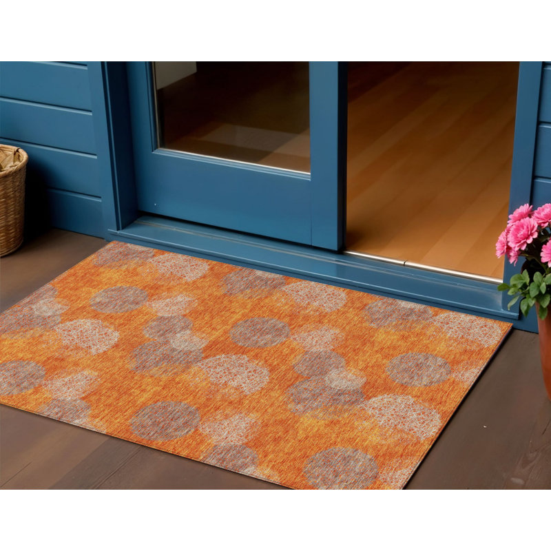 Tapis extérieur lavable à pois orange et pêche 3 pi x 5 pi