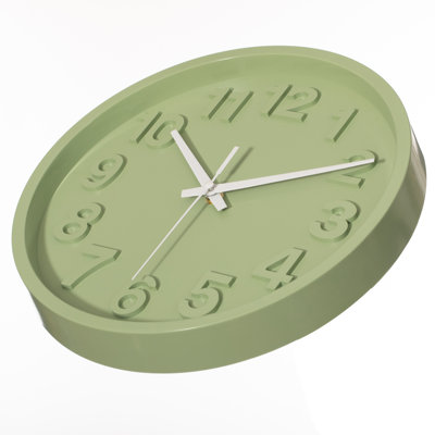  Horloge murale 12 pouces moderne et minimaliste ronde en plastique à cadran vert avec chiffres arabes audacieux à mouvement analogique Horloge facile à lire pour le salon Cuisine Bureau Chambre à coucher