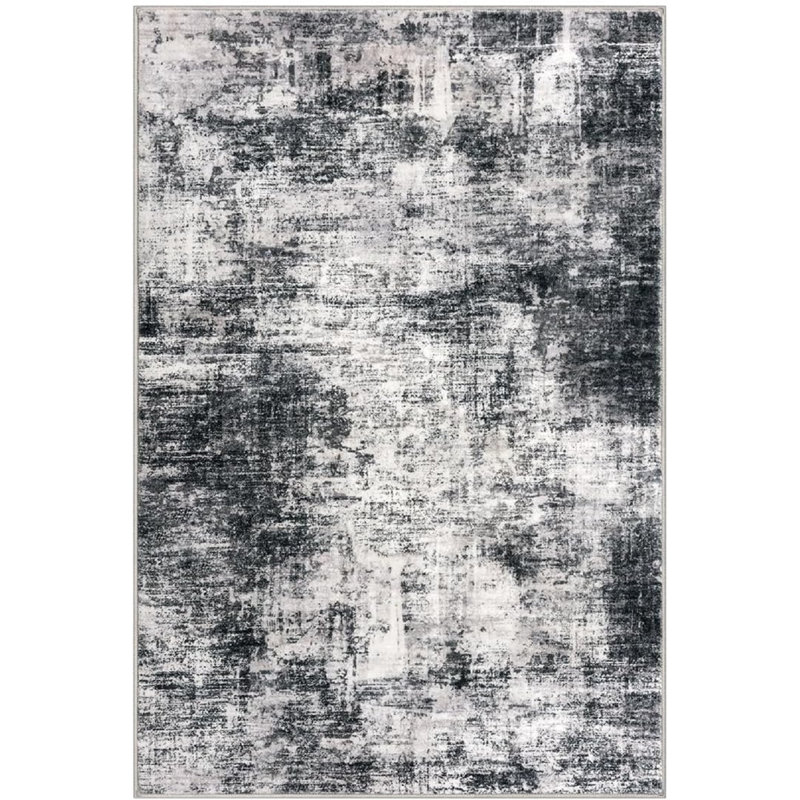 Tapis antidérapants lavables à la machine pour salon, chambre à coucher, Noir / gris / blanc, Rectangulaire 8 pi x 10 pi