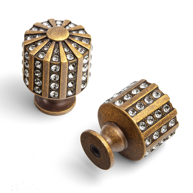 Antique Brass Faceted Crystal Drum Cabinet Knob