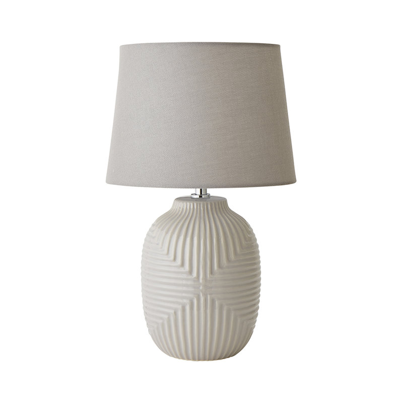 Harrison Tapered Lamp Shade Geometric Ribbed Pattern Gloss Small Table Lamp, Yes, 41cm H x 25cm W x 25cm D, Grey