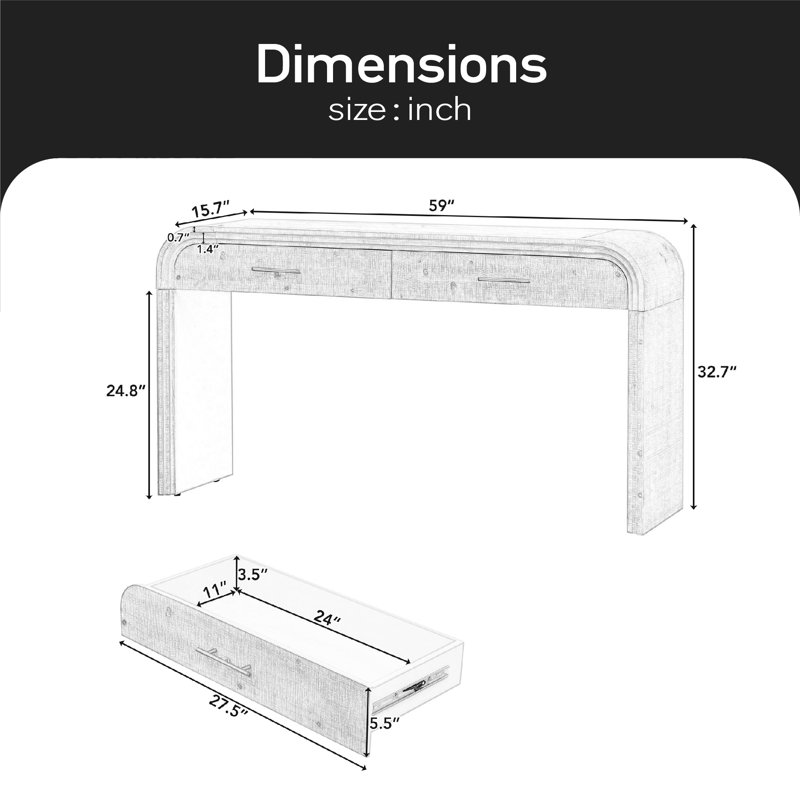 Console à silhouette rétro unique avec style ouvert, deux tiroirs supérieurs pour l'entrée, la salle à manger et le salon