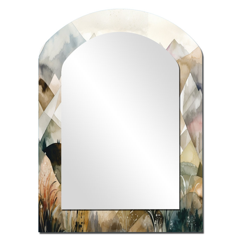 Exploration des montagnes argentées évolutives II - miroir mural décoratif asymétrique paysage, 34 po x 25 po