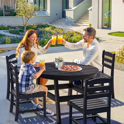 5 PCS HDPE Round Outdoor Dining Set with 105° Ergonomic Backrest