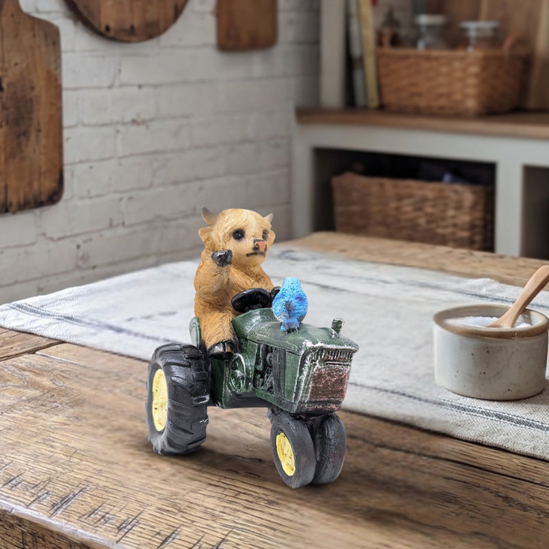 Figurine de tracteur vache Highland en polyrésine