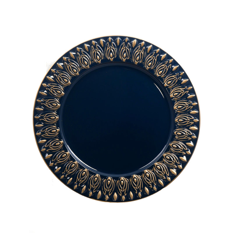 Ensemble de 8 assiettes en plastique - bleu / or