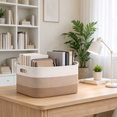 Panier en corde de coton tissé pour couvertures, linge et jouets pour chiens, grand rangement pliable avec poignées pour le salon, la chambre de bébé et l'organisation de la chambre à coucher