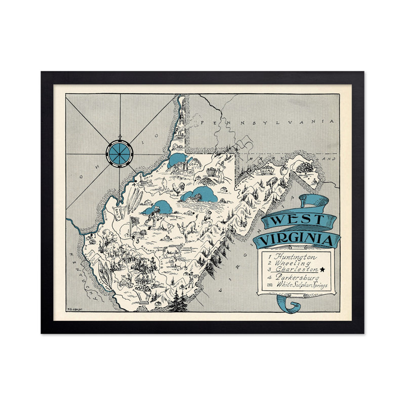 Carte illustrée de West Virginia, Sans cadre, H 24 po x l 32 po, Affiche