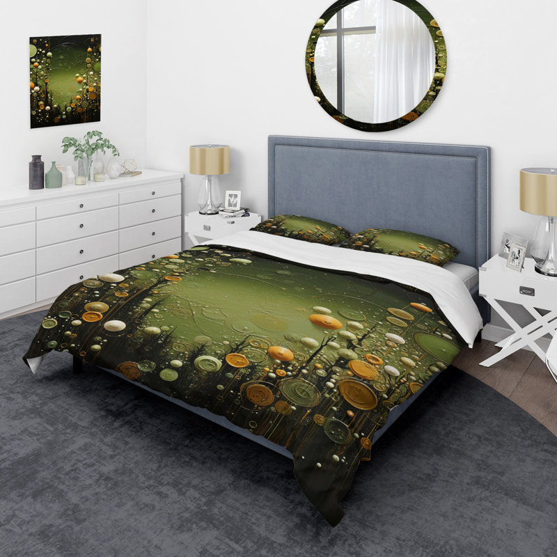 Ensemble de housse de couette vert et jaune à motif de plantes botaniques abstraites 1 - Tachisme