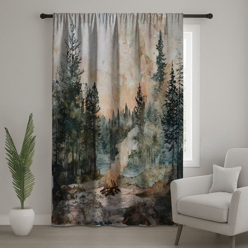 Rideaux et rideaux occultant Forest Campfire, 50" x 92" - 1 Panel, Sheer