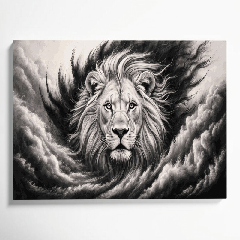 «Big Cats White Lion of Timbavati», art mural sur toile noire, H 11 po x l 14 po