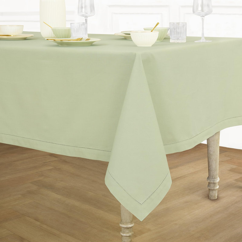 Cotton Linen Hemstitch Tablecloth, 104" x 60", Sage