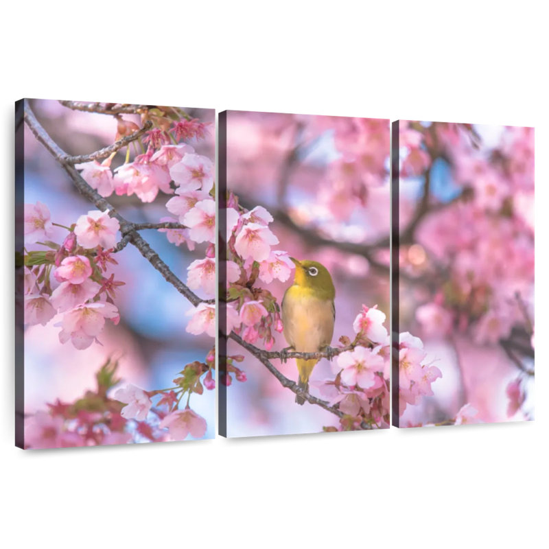 Oiseau chanteur sakura brun, H 36 po x l 57 po