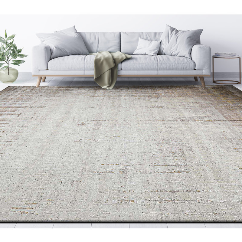 Hand Knotted Area Rug in Ivory And Rust, Rectangle 8' x 10'